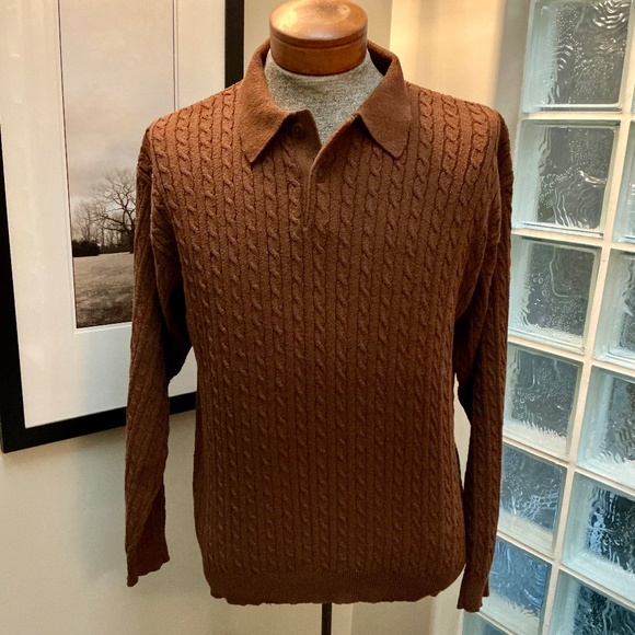 Men’s Brown Pullover Sweater with Collar, Size XL, NORTH 44 - Picture 1 of 2